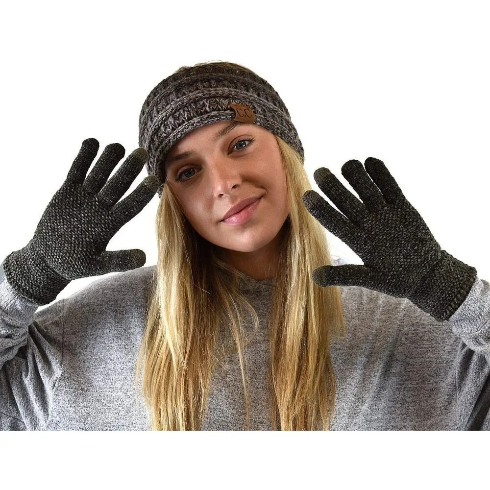Women's Dark Olive Winter Warm Eco-friendly Chenille Touchscreen Texting Gloves